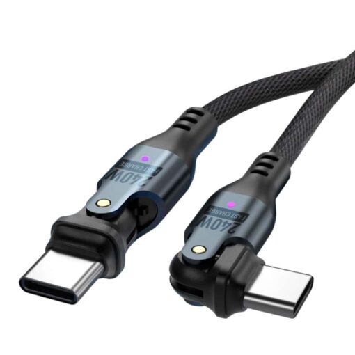 SlimWin USB-C-USB-C 240W Gyorstöltő és Adatkábel 480 Mbps – 180° Hajlítható termékkép