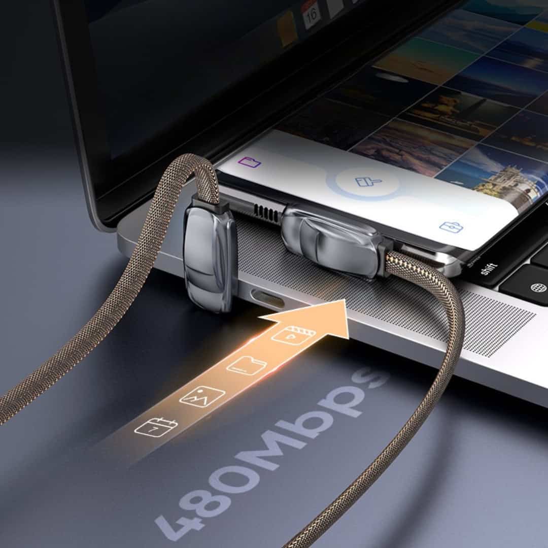 SlimWin USB-C – USB-C 240W / 480 Mbps Gyorstöltő- és Adatkábel – L-Alakú, adatátvitel közben