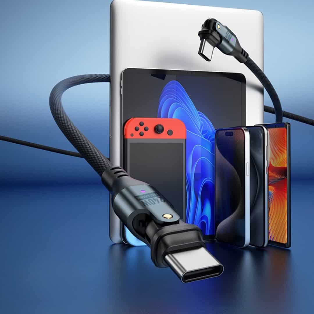SlimWin USB-C – USB-C 240W / 480 Mbps Gyorstöltő- és Adatkábel – 180° Hajlítható, széles kompatibilitás