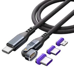 SlimWin USB-C Mágneses 3 az 1-ben 240W 16 Tűs Gyorstöltő- és Adatkábel – 180° Hajlítható, felcsavarva