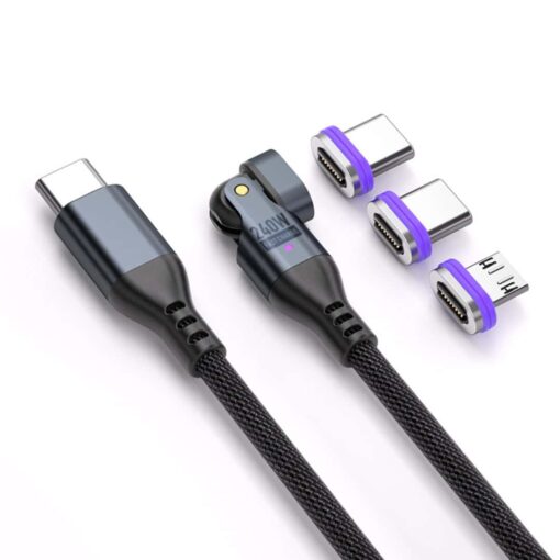 SlimWin USB-C Mágneses 3 az 1-ben 240W 16 Tűs Gyorstöltő- és Adatkábel – 180° Hajlítható, felülnézetből