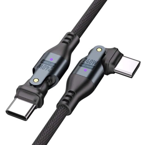 SlimWin USB-C – USB-C 240W / 480 Mbps Gyorstöltő- és Adatkábel – 180° Hajlítható, felülnézetből
