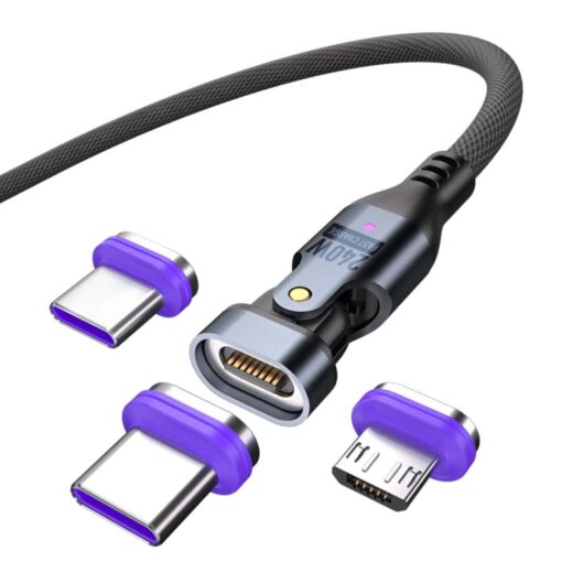 SlimWin USB-C Mágneses 3 az 1-ben 240W 16 Tűs Gyorstöltő- és Adatkábel – 180° Hajlítható, előlnézetből