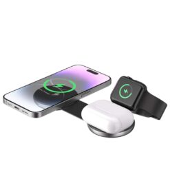 SlimWin Mini 3 az 1-ben vezeték nélküli töltő, használat közben, kerek forma