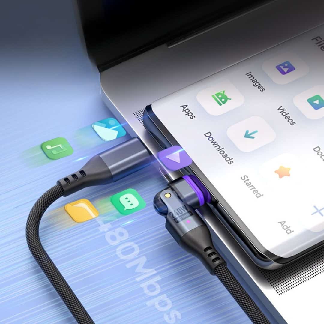SlimWin USB-C Mágneses 3 az 1-ben 240W 16 Tűs Gyorstöltő- és Adatkábel – 180° Hajlítható, adatátvitel közben