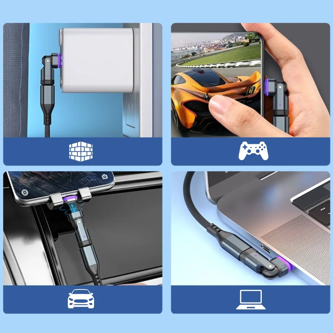 SlimWin USB-C Mágneses 3 az 1-ben 240W 16 Tűs Gyorstöltő Adapter – 540° Forgatható, játek, munka, autós és hétköznapi használat közben