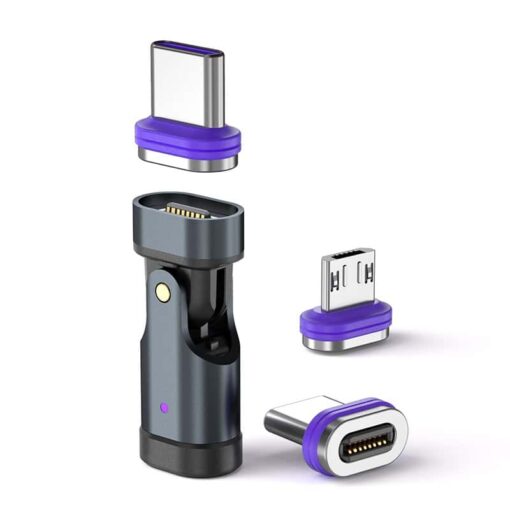 SlimWin USB-C Mágneses 3 az 1-ben 240W 16 Tűs Gyorstöltő Adapter – 540° Forgatható, felülnézetből
