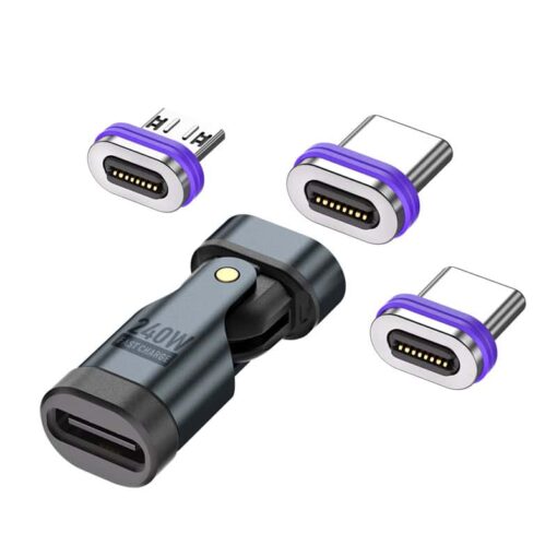 SlimWin USB-C Mágneses 3 az 1-ben 240W 16 Tűs Gyorstöltő Adapter – 540° Forgatható, hátulnézetből
