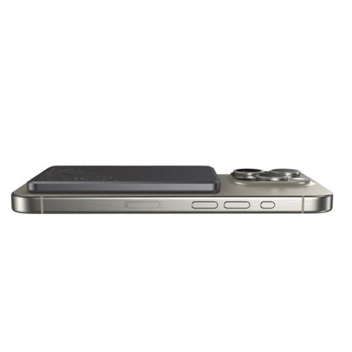 SlimWin Ultra Vékony Magsafe Powerbank - 5000 mAh, szürke, oldalnézetből, MagSafe töltés közben